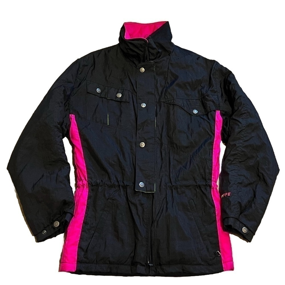 Roffe Men’s Super Charger Ski Jacket Vintage Black Neon Pink Green Small Zip Up
